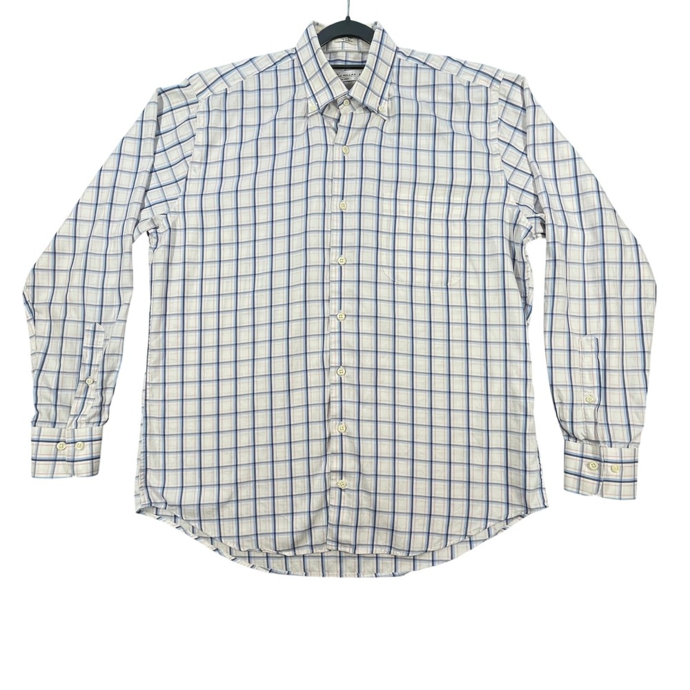 Peter Millar White Plaid Crown Soft Button Down Shirt Mens Large